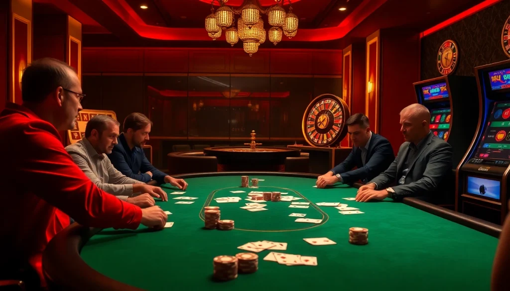 Engage in thrilling poker at i9bet, featuring a colorful poker table and vibrant chips in a lively casino atmosphere.